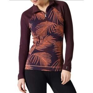 Smartwool Womens Merino 250 Palm Print Wool 1/4 zip Hoodie Size Medium Brown
